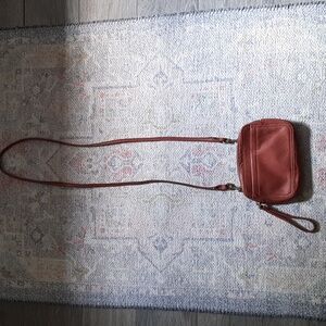Brown leather Margot New York crossbody and clutch two in one bag